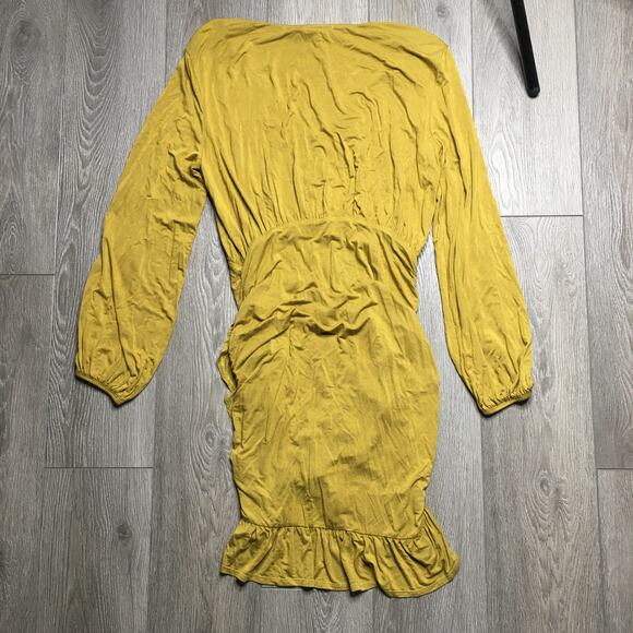 Free People Beach Miami Ruched Mini Dress Tea Leaf V Neck Party Mini Dress L - Picture 4 of 13